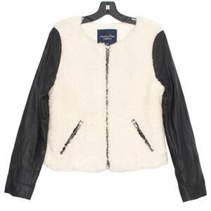 American Eagle Jacket Sherpa Faux Leather Teddy Streetwear Moto Cozy Y2K Small